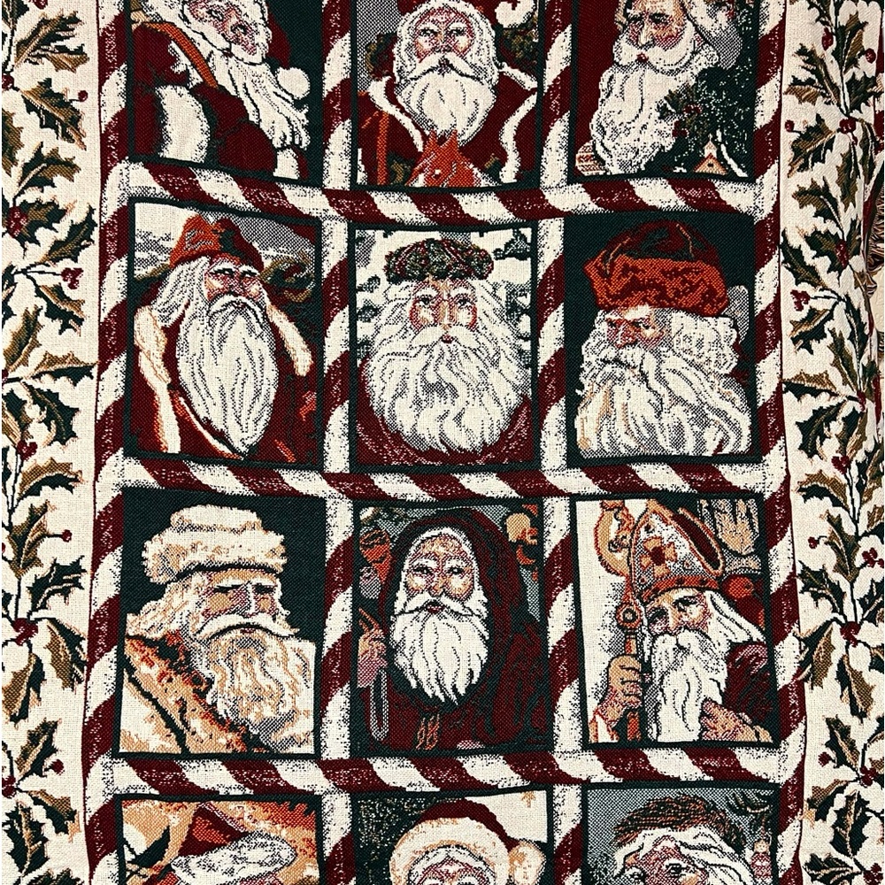 Goodwin Weavers Faces of Santa Woven Tapestry throw‎ Blanket 50X68 NWOT
